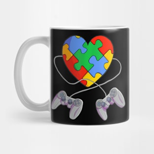 Video  Puzzle Piece Heart Controller Autism Awareness Mug